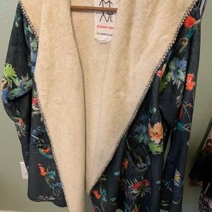 Johnny Was BLOOMING BLACK Sherpa Pullover Hoodie